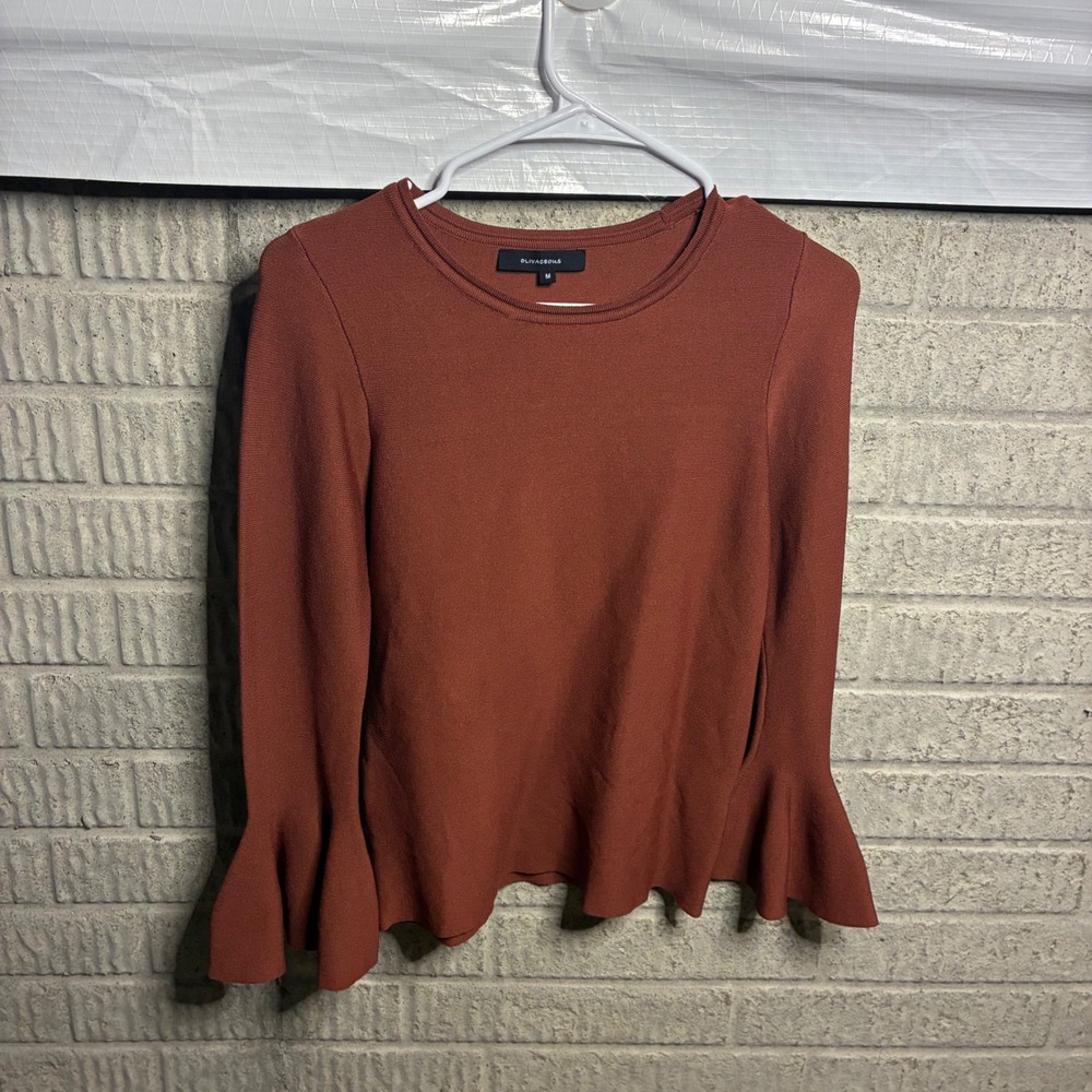 Olivaceous Rust Orange Bell Sleeve Knit Sweater Top Womens Medium